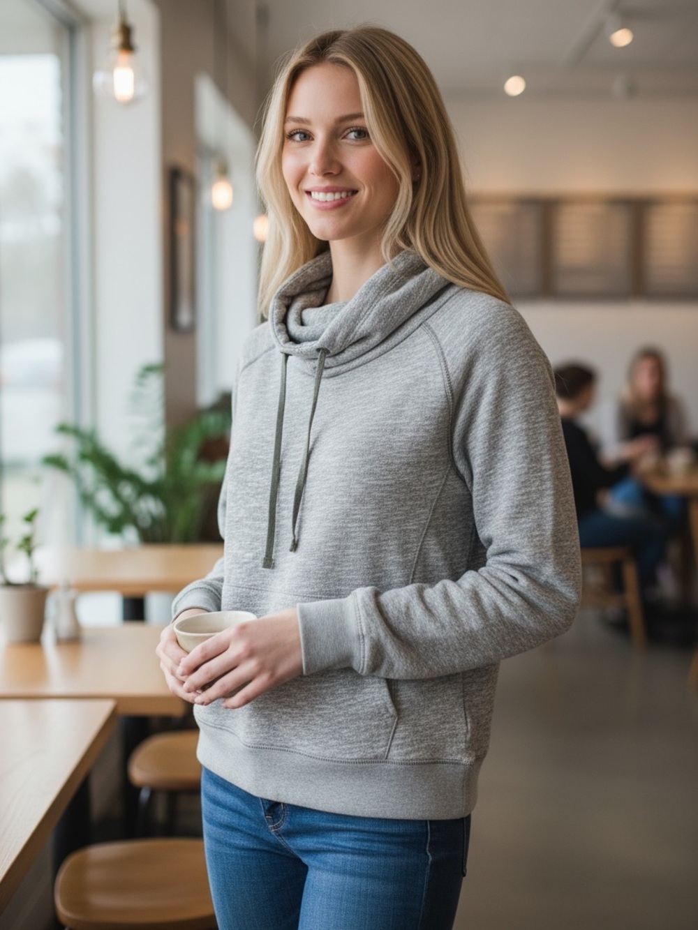 Women's Green Hooded Pullover Lightweight Sweatshirt